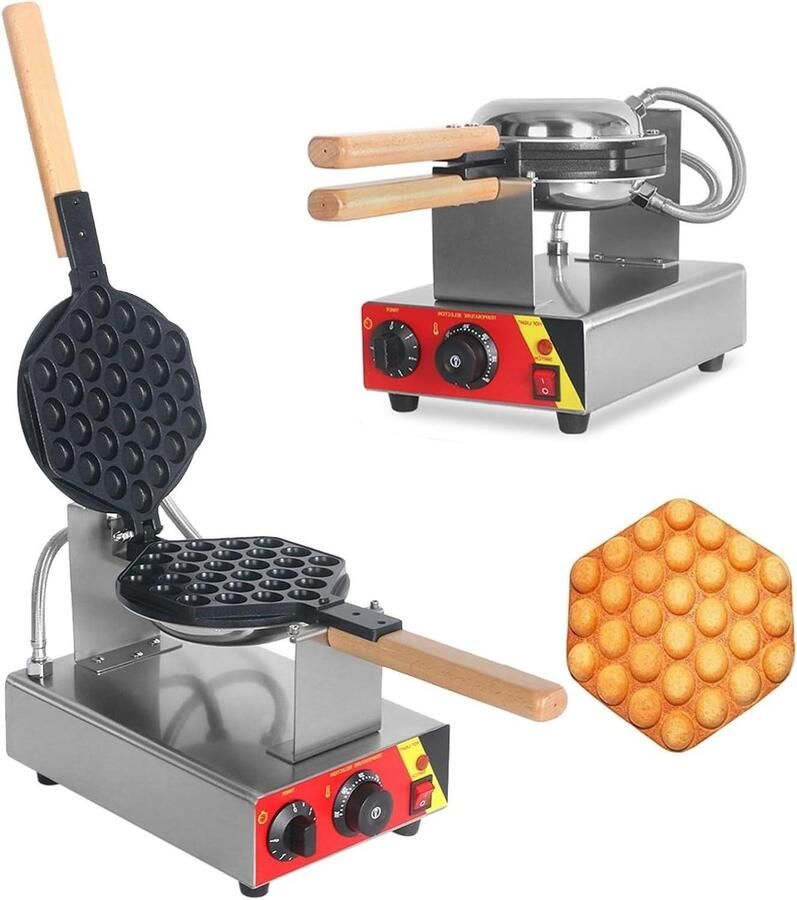 Hexagonale Wafelmaker Bubbel Wafelijzer Wafels Bakken 180° Roterend 20x17.5cm Zilver