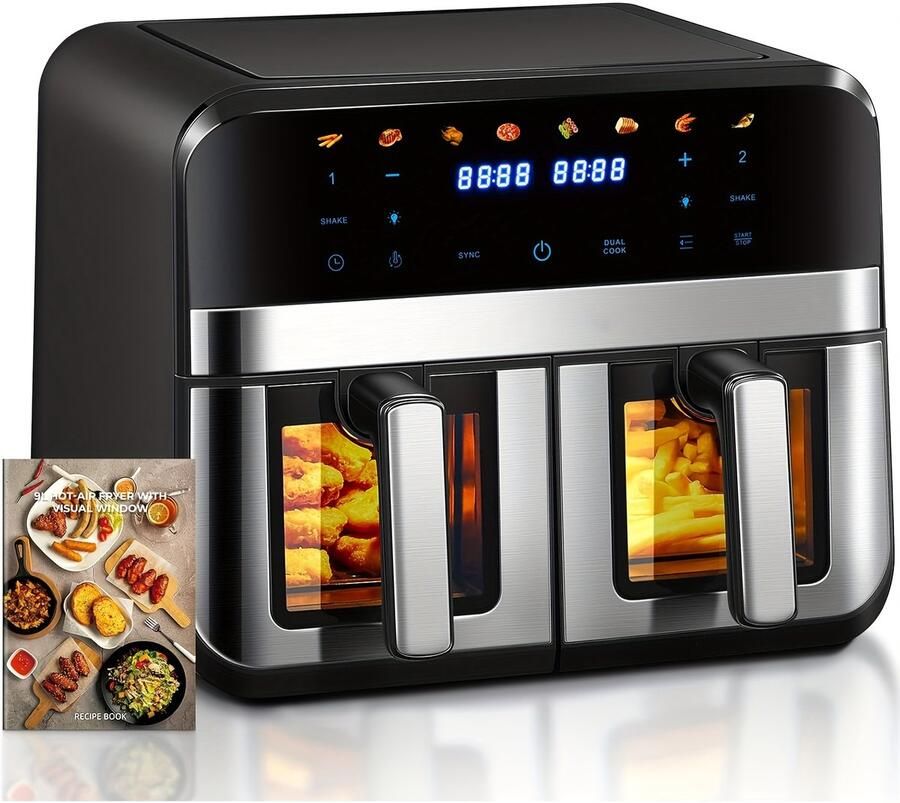 Cecotec Heteluchtfriteuse zonder olie 9 liter deelbaar in 2 Air Fryer Cecofry Dual 9000. 2850W dieet en digitaal touchpaneel dubbele temperatuurregeling 6 modi PerfectCook-technologie - Foto 2