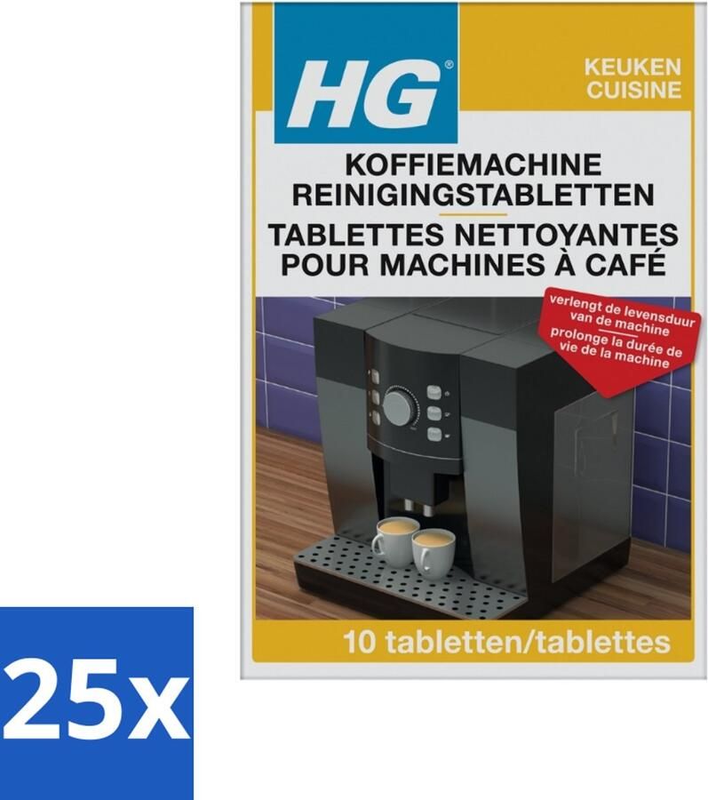 HG Koffiemachine Reinigingstabletten Verlengt Levensduur Machine 10 Tabletten Bulkverpakking 25 stuks
