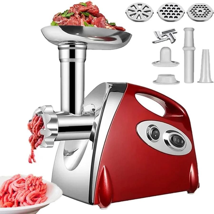 HHHK Elektrische Vleesmolen Gehaktmolen Vleesmolen Worstenvuller Rood Roestvrij Staal 2800W Vlees