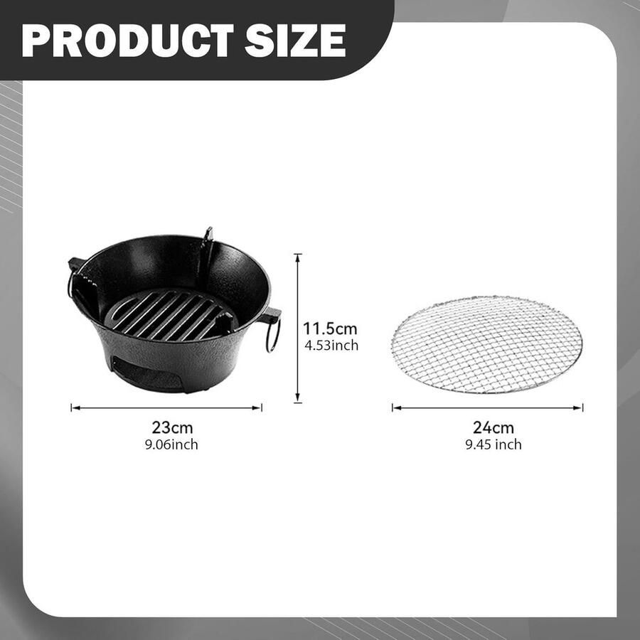 Hibachi Grill Mini BBQ Tafel Buiten koken Gietijzer hittebestendig 23 x 115 cm Zwart