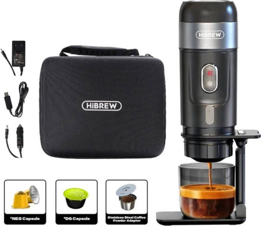 HiBREW draagbare elektrische espressomachine stijlvol en solide verwarmt water capsules & gemalen koffie 15 bar draagbare koffiemachine reis & camping koffiezetapparaat 12 volt
