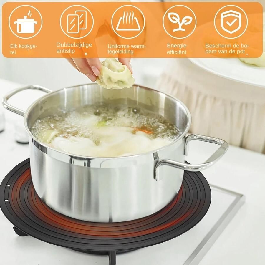 Hitte Spreider Plaat Ring Pan Mat Gelijkmatig Koken Geanodiseerde Coating 24 cm Zwart