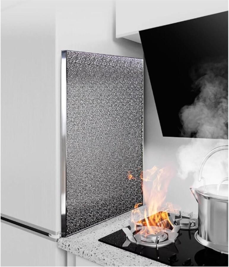 Hittebescherming Paneel Spatbord Keuken Koken en Grillen Aluminium Isolatie 70 x 60 cm Zilverkleurig