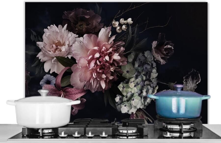 Hittebestendig Spatscherm Keuken 80x55cm Aluminium Achterwand voor Fornuis met Vintage Bloemenprint
