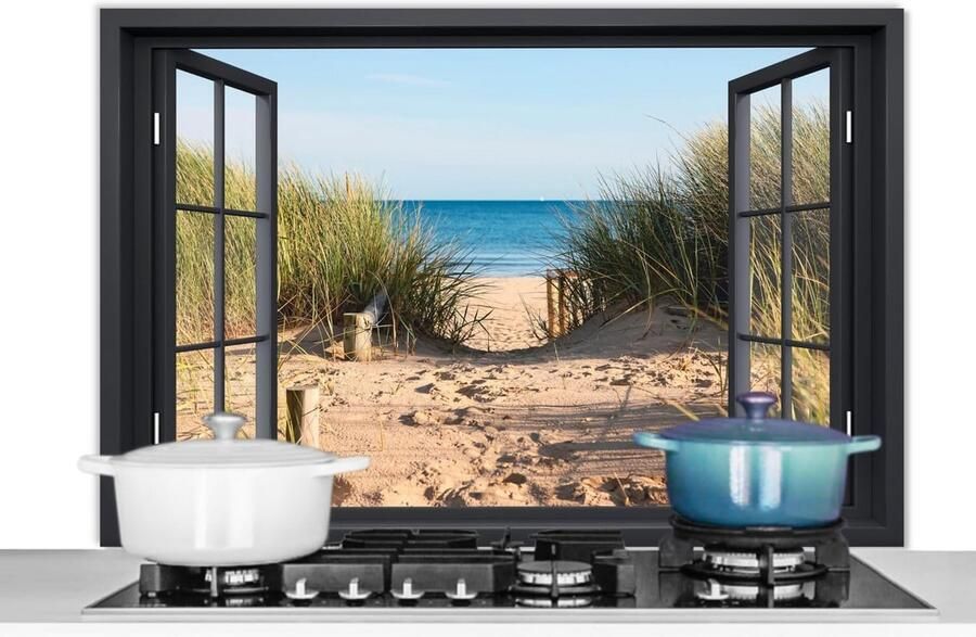 Hittebestendig Spatscherm Keuken 100x65cm Aluminium Achterwand voor Fornuis Strand en Zee Uitzicht