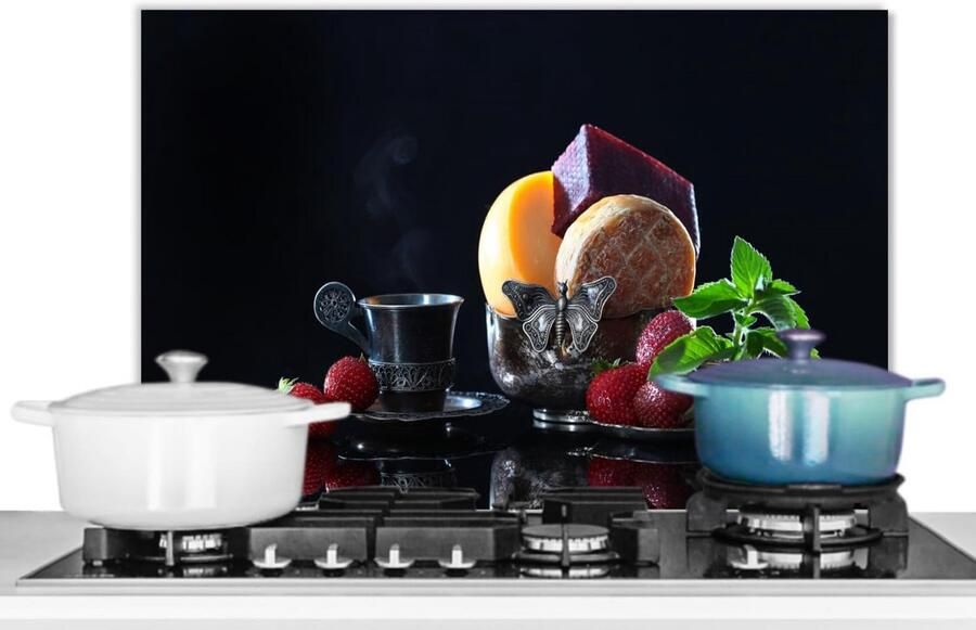 Hittebestendig Spatscherm Keuken 70x50cm Aluminium Achterwand voor Fornuis Rustiek Fruit en Kaas Decoratie