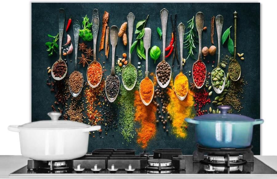 Hittebestendig Spatscherm Keuken 80x55cm Wandbeschermer voor Fornuis met Kruiden en Specerijen Print