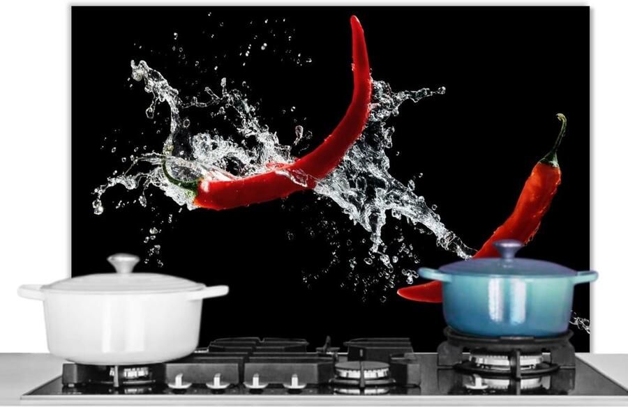 Hittebestendig Spatscherm Keuken 90x60cm voor Fornuis Met Chilipeper & Stil Leven Design Aluminium