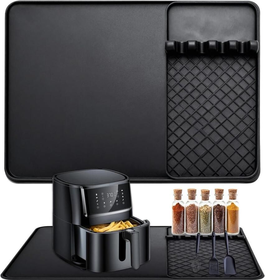 Hittebestendige Airfryer Onderlegger 48 x 30 cm met Opbergmat voor Keukenaccessoires en Silicone Mat 17 x 30 cm