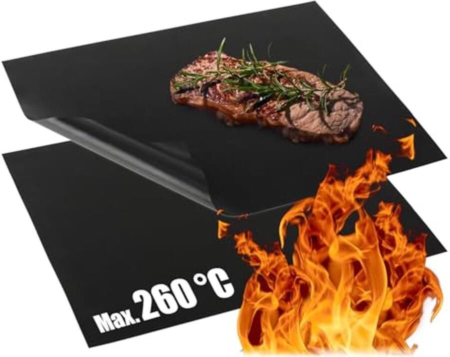 Hittebestendige BBQ Grillmat Antiaanbak Grillfolie voor Schoon Grilplezier Herbruikbaar en Vaatwasserbestendig (2 Stuks)