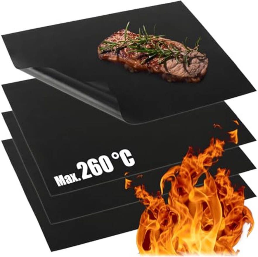 Hittebestendige BBQ-Grillmat Antiaanbakmat voor Grillen en Bakken 4 Stuks Vaatwasmachine Bestendig