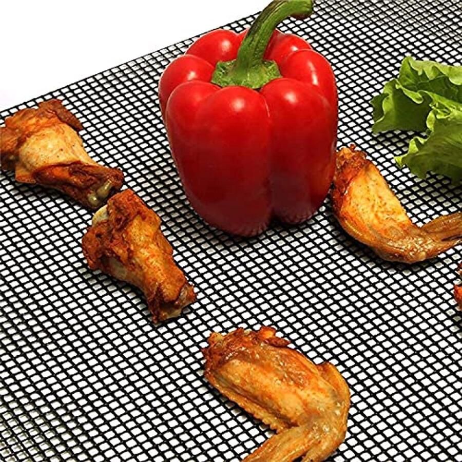 Hittebestendige BBQ Grillmatten Antiaanbak Herbruikbaar Grillgaas Set van 3 40 x 33 cm voor Gasgrillen Houtskool en Oven