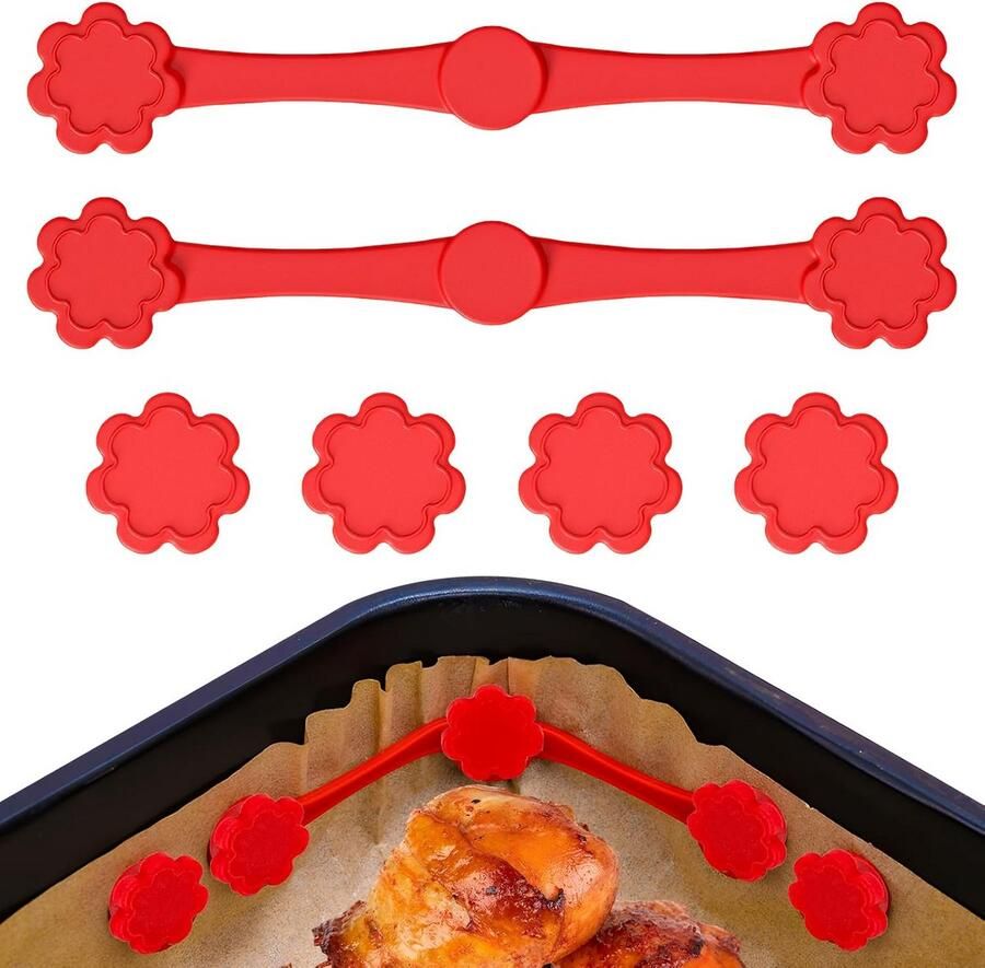 Hittebestendige Magnetische Clips voor Airfryer Bakpapier 4 of 8 Stuks in Bloem- of Rond Model