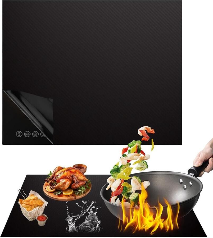 Hittebestendige Mat Kookplaat Beschermer Krasvrije Keuken Olie Vlek Afstotend 54 x 90 cm Zwart
