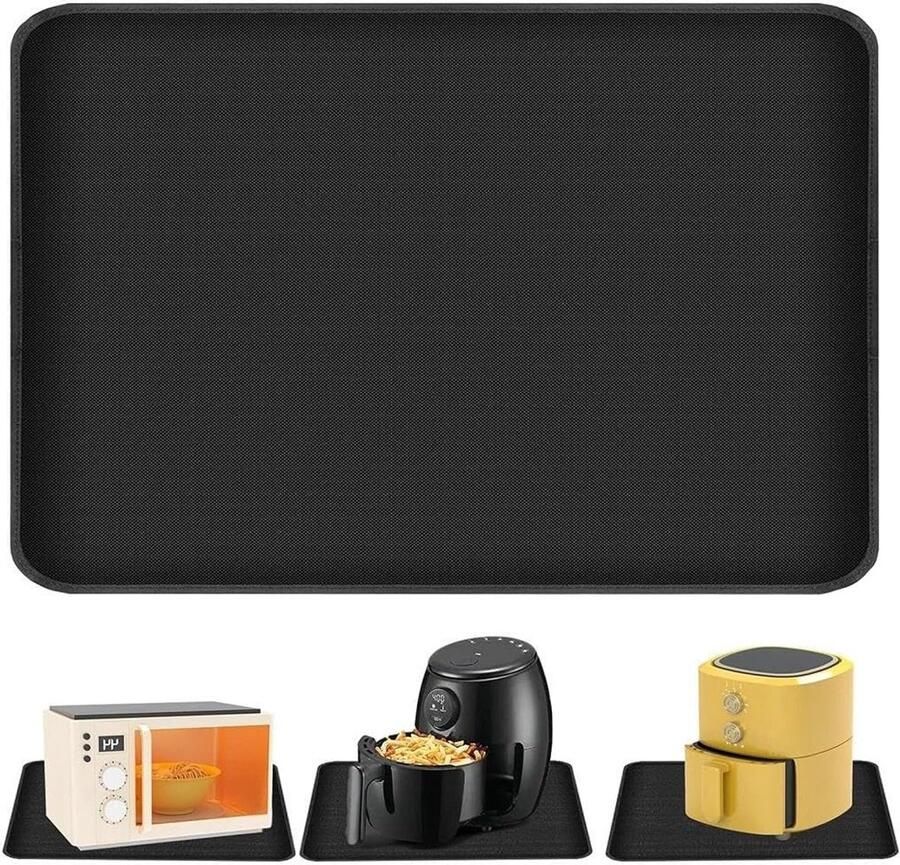 Hittebestendige mat voor airfryer en oven niet-slip silicone onderlegger met glasvezelbescherming 60 × 80 cm zwart ideaal voor keukentafels en grill