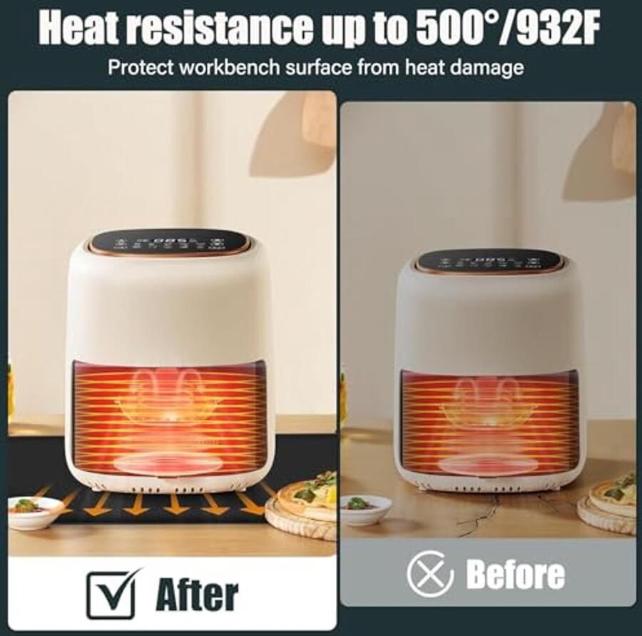Hittebestendige Mat voor Airfryer Vuurvaste Silicone Keukenmat voor Werkbladbescherming Antislip en Waterdicht (Zwart 50x30cm)