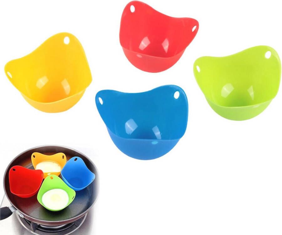 Hittebestendige Siliconen Eierpocheerbekers Set van 4 Anti-aanbak Keuken Gadget voor Perfecte Gepocheerde Eieren