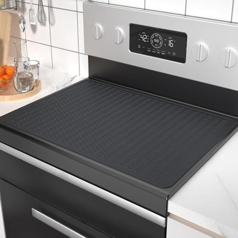Hittebestendige siliconen fornuisafdekking – Gemakkelijk schoon te maken mat voor glazen kookplaat (Zwart 70x50cm)