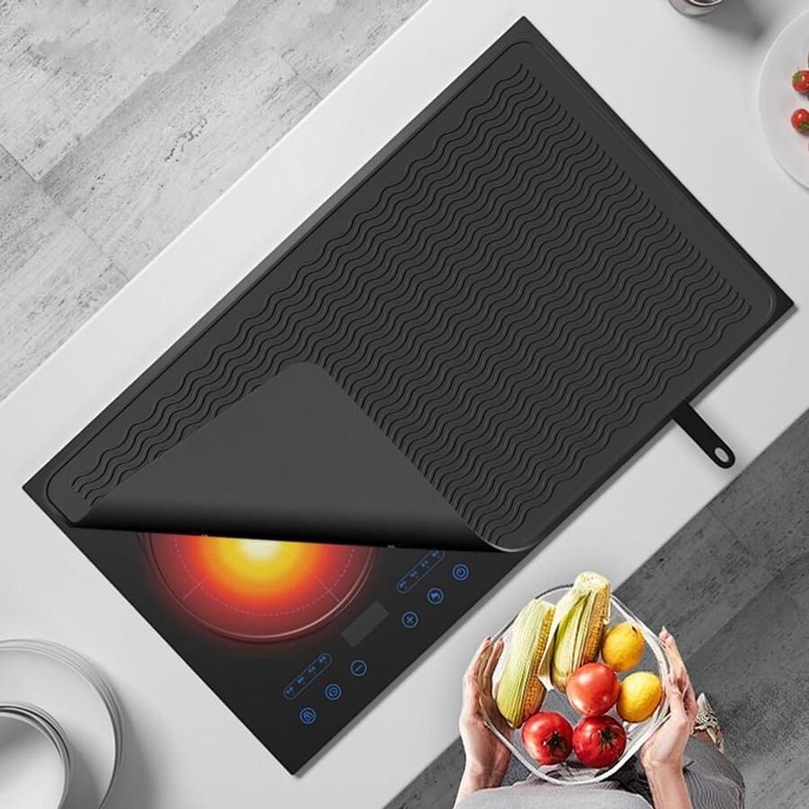 Hittebestendige Siliconen Mat 71 x 51 cm Waterdichte Kookplaat Bedekking voor Inductiekookplaat en Keramische Kookplaat Vlamvertragende Onderlaag Antislip Beschermmat voor Keuken