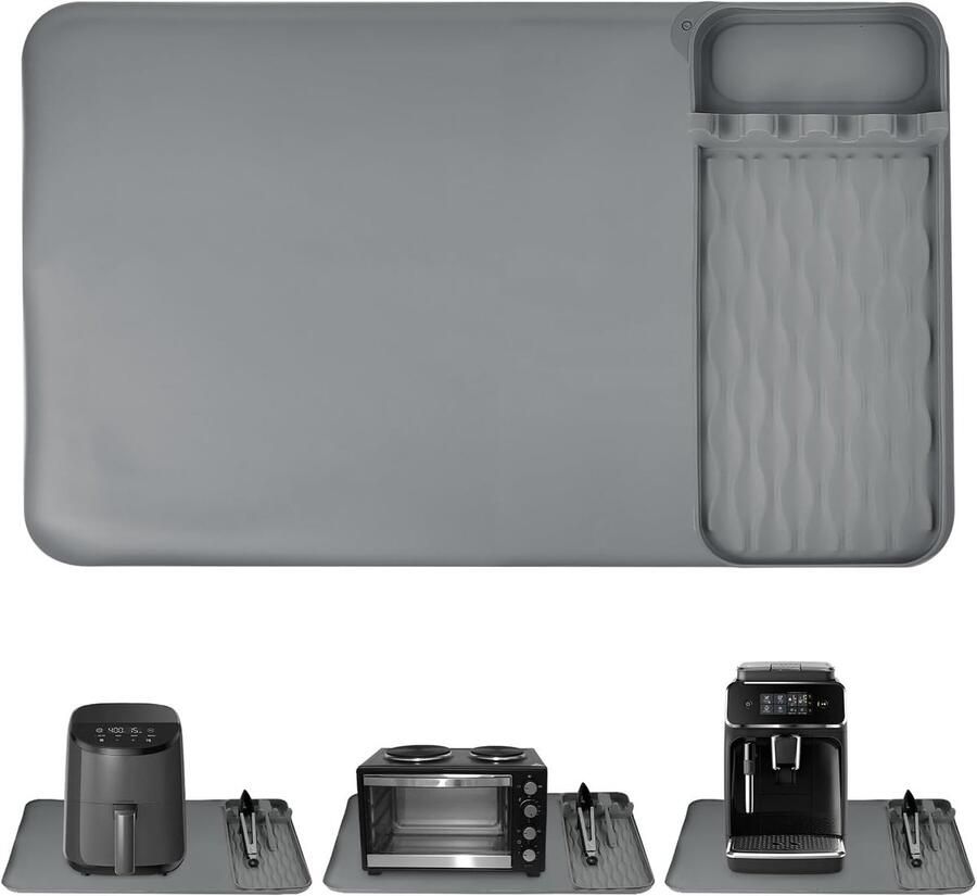 Hittebestendige siliconen matten voor luchtfriteuse airfryer-mat met keukenaccessoirehouder voor magnetron oven bescherming voor keukenwerkbladen antislip en waterdicht (grijs)