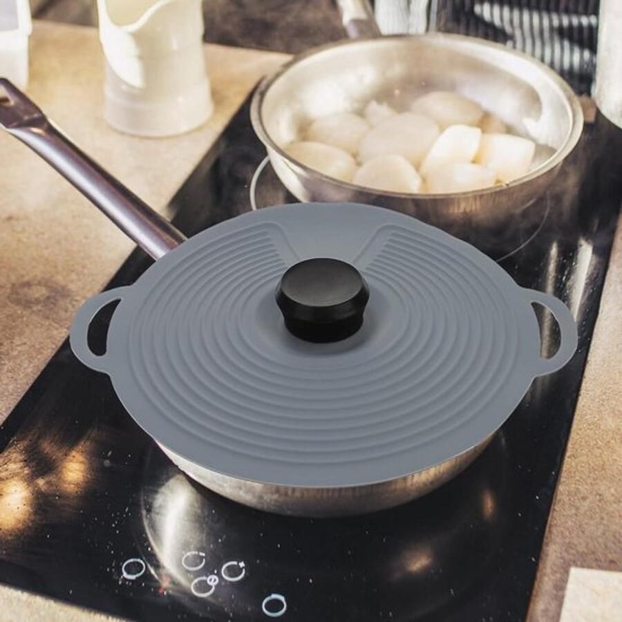 Herbruikbare Potdeksel Silicone Deksel Voedsel Bewaren Vacuüm Verzegeld Universeel Grijs