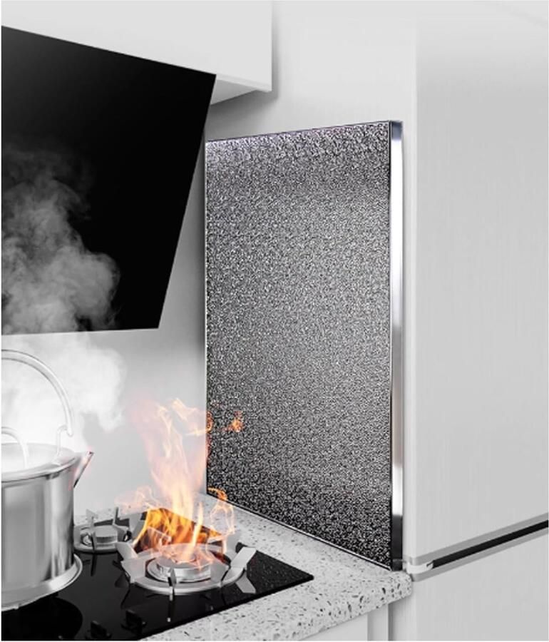 Aluminium Hitteschild Spatscherm Keuken Veilig Koken Hittebestendig Ontwerp 70 x 60 cm Aluminiumkleurig