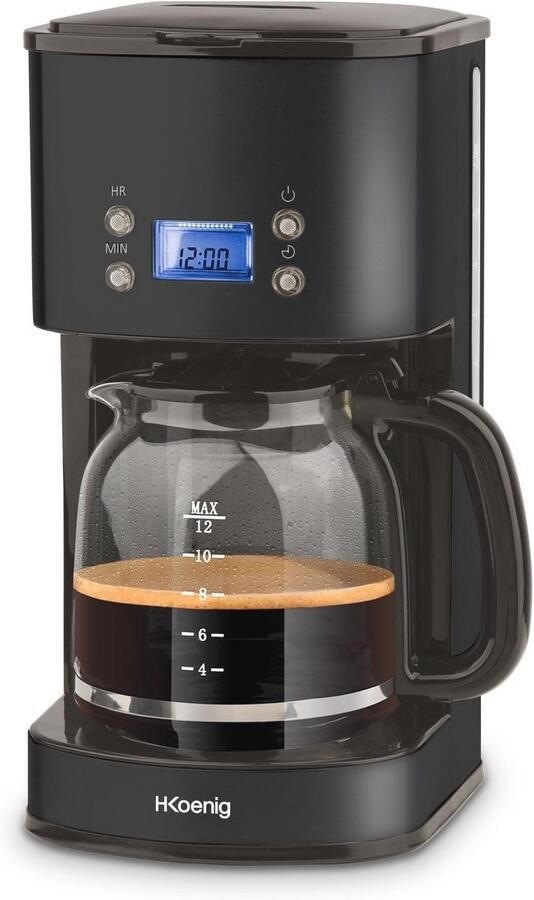 H.Koenig MG32 programmeerbaar koffiezetapparaat 1 5 l roestvrijstalen behuizing 1000 W afneembare filterhouder glazen karaf met schaal