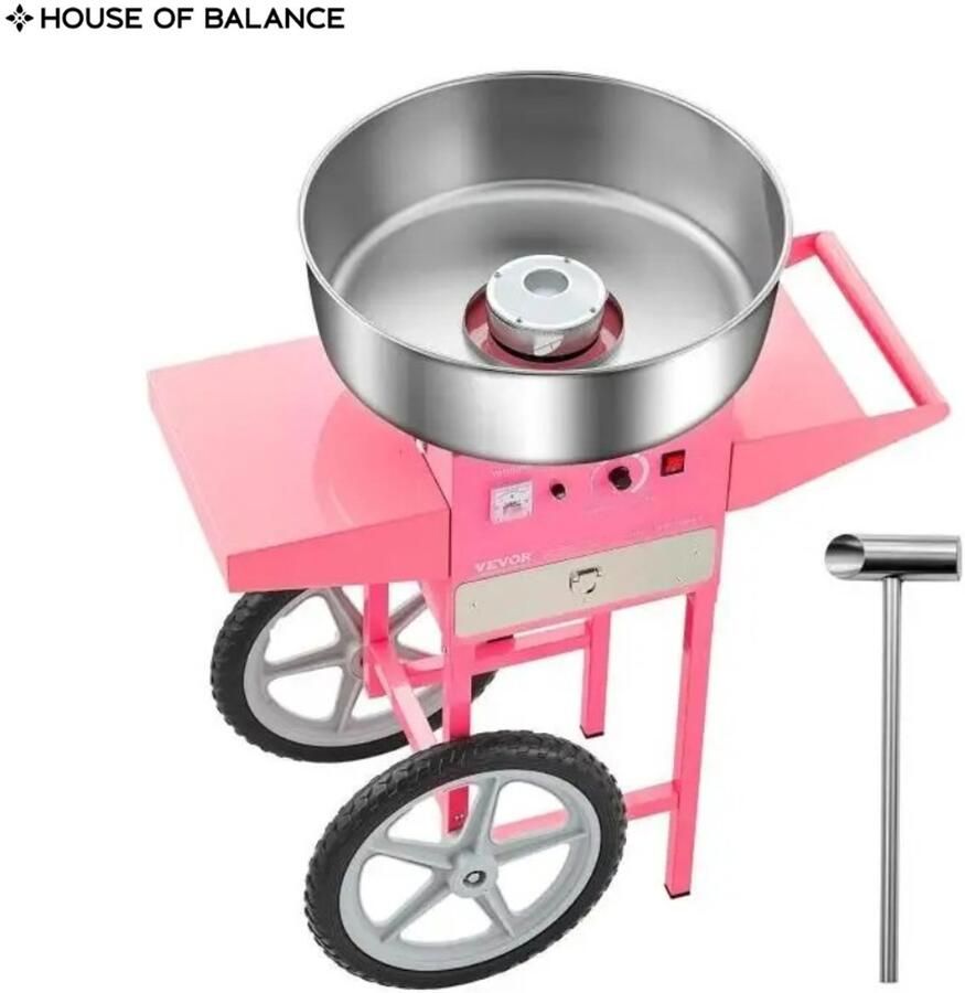 HOB Suikerspinmachine DIY Suikerspin Machine met Kar 1000 W -Kermis Evenement Verjaardag Feest Verrijdbaar Mobiel Suikerspinmachines Suiker Roze