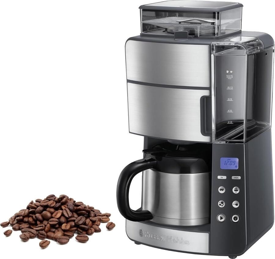 Hobbs Koffiezetapparaat Grind&Brew (10 Koppen (1 25L) Digitale Timer incl. Thermos Kan Geïntegreerde Koffiemaler 3 Maalstanden Instelbare Koffiesterkte) 25620-56