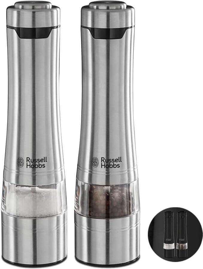 Hobbs Peper- en Zoutmolen Classics (Set van 2 Electrische Keramische Maalmolens Zoutmolen Pepermolen Verlichte Voet RVS) 23460-56