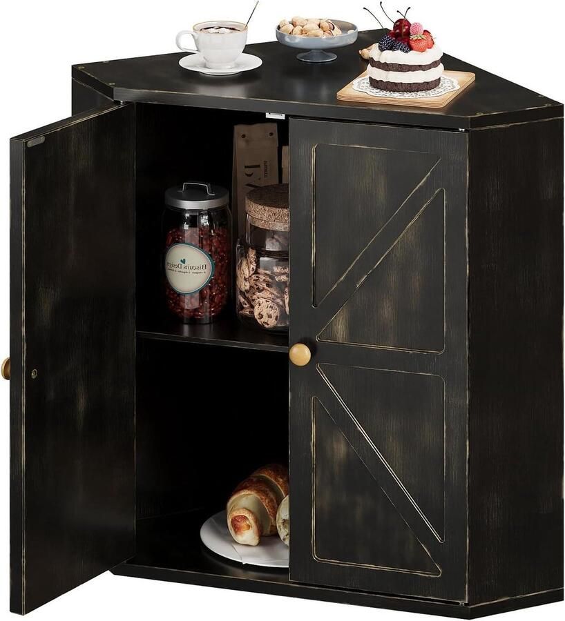 Hoekbrooddoos Broodtrommel Keuken Brood Vers Houden Dubbellaags Bamboe 43 x 285 x 42 cm Antiek Zwart