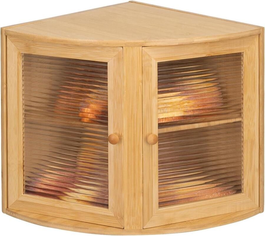 Hoekbroodtrommel Bamboe Brooddoos Keuken Brood Vers Houden Ruimtebesparend Hoekontwerp 32cm x 32cm x 34cm Natuurlijk Bamboe
