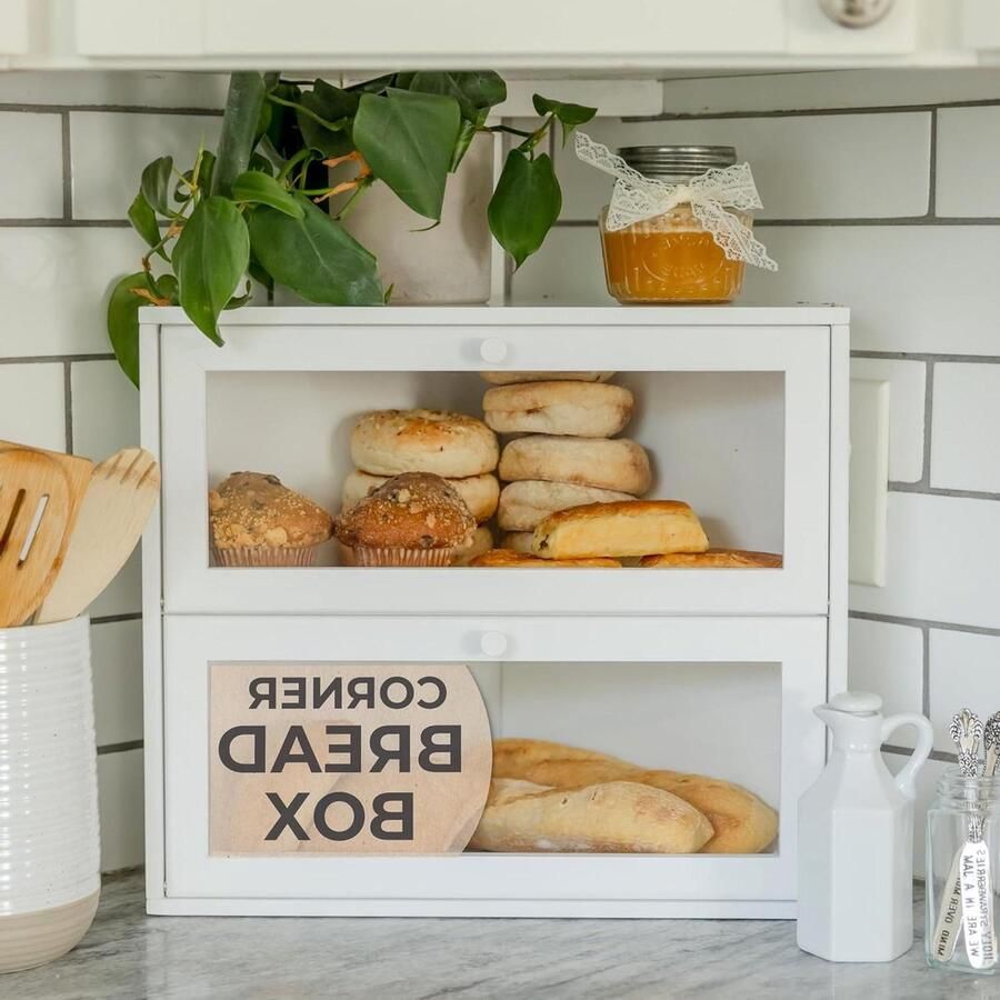 Hoekbroodtrommel Keuken Dubbele Laag Brood Vers Houden Ruimtebesparend Ontwerp Extra Groot Wit