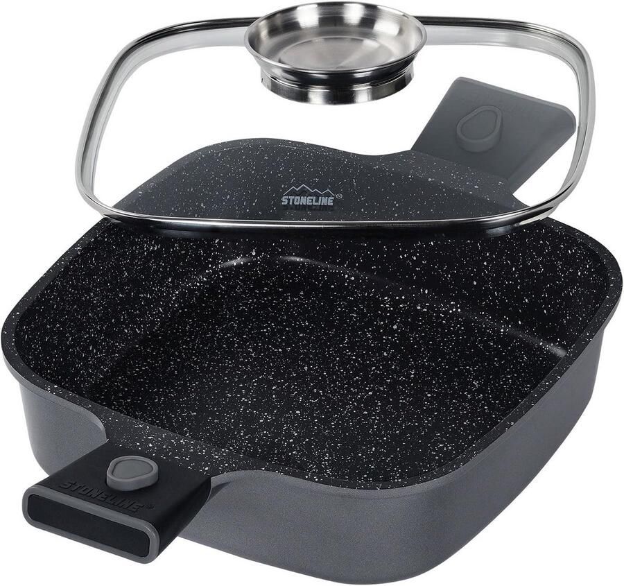 Hoekpan van Gietaluminium met Anti-aanbaklaag en Aromaglazen Deksel Afneembare Handgrepen Vetvrij Koken Ovenbestendig 24 x 24 cm