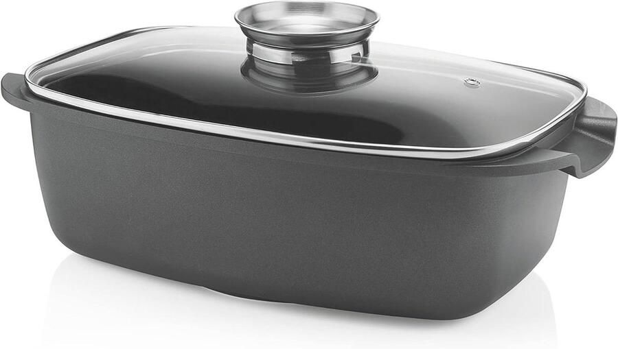 Hoge braadpan Kookpan met deksel Gezond Koken Antiaanbaklaag 39 cm Zwart