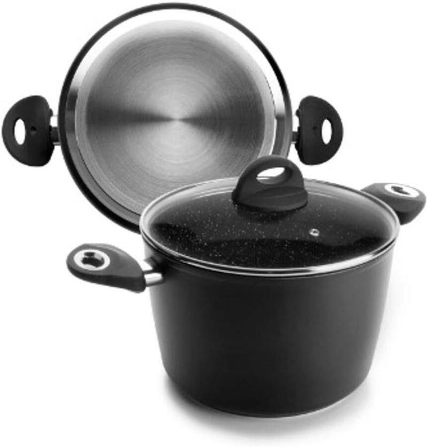 Hoge Kookpan Soeppan Deksel Maaltijden Bereiden Antiaanbaklaag Steenmotief 20 cm 4 Liter Zwart