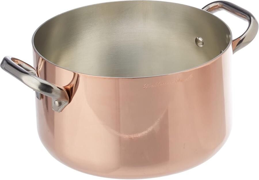 Hoge koperen steelpan met RVS handgrepen voor inductie (20 cm)