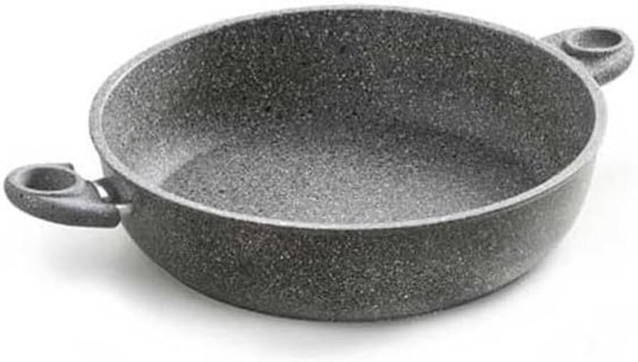 Hoge Pan Kookpan Koekenpan Gezond Koken Natuurlijke Steenlook Coating 24 cm Natuurlijk Zilver