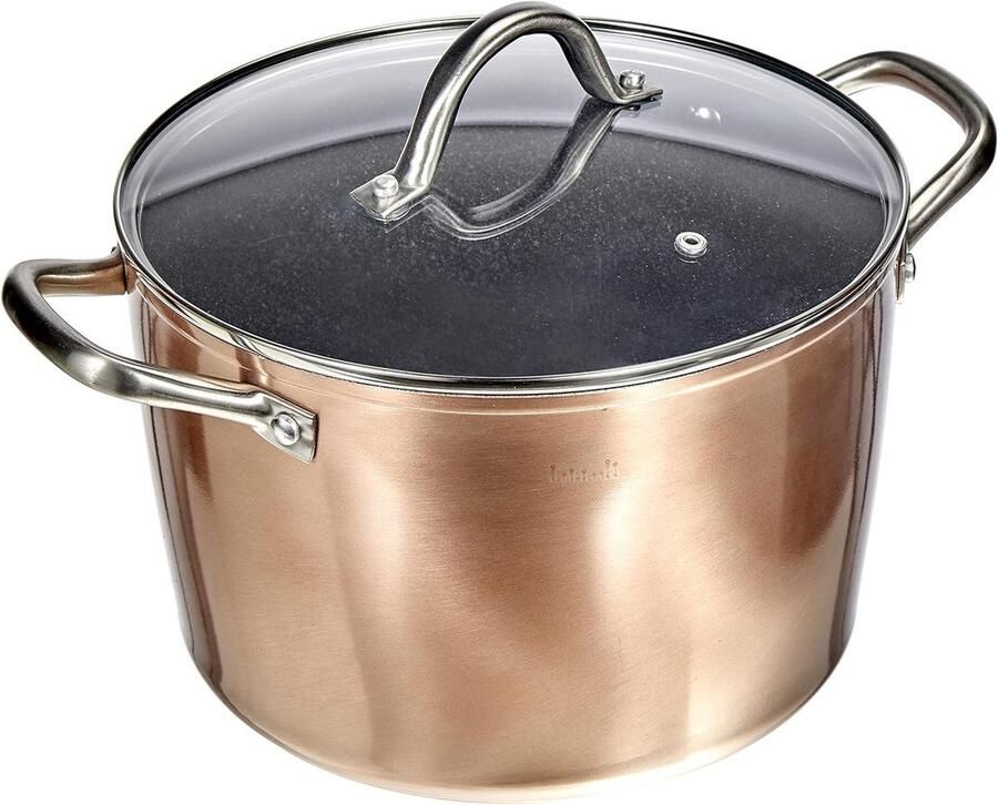 Hoge Pan Kookpan Sauspan Koken op Inductie Antiaanbak Steenmotief 24 cm Koper