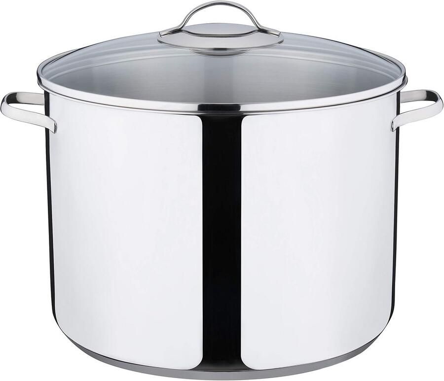 Hoge Pan Soeppan Pastapan Grote Hoeveelheden Koken Zichtbaar Glazen Deksel 30 cm 15 Liter Zilverkleurig
