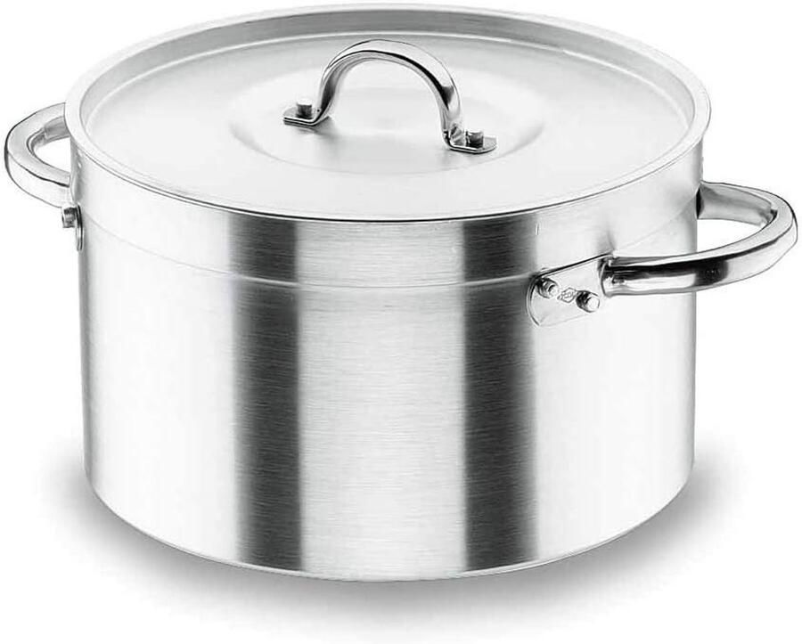 Hoge Steelpan Kookpan Deksel Lange Kooktijden Thermoslag Bodem 36 cm Zilver
