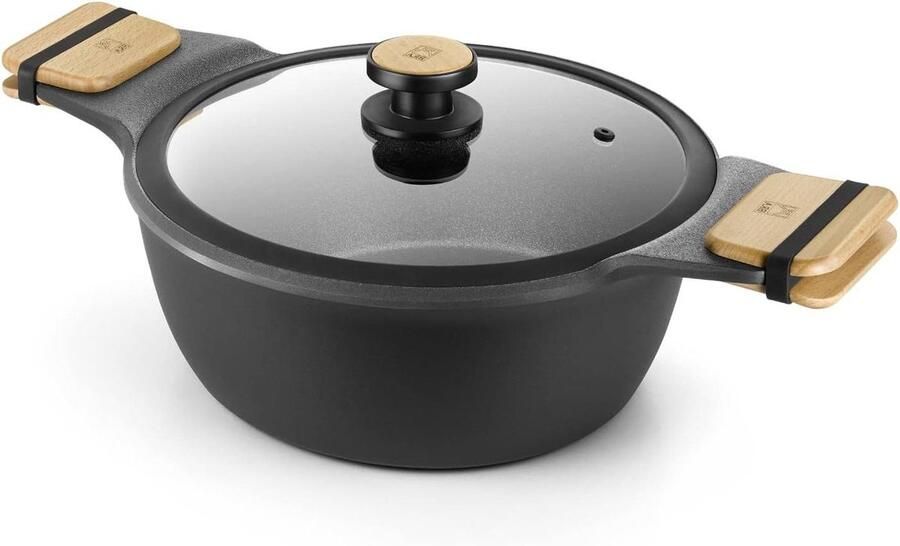 Hoge Steelpan Kookpan Sauspan Maken van Sauzen Gegoten Aluminium 28 cm Zwart