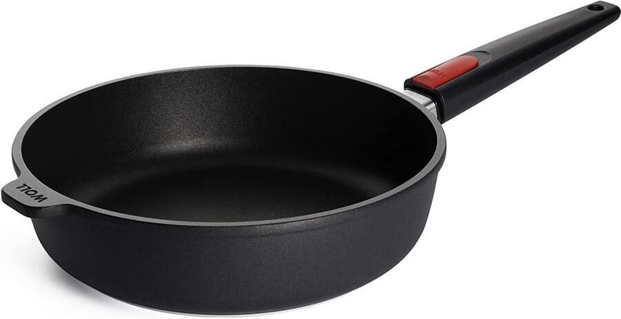 Hoge Velg Pan Koekenpan Inductie Bakken en Braden Afneembaar Handvat 26 cm Diameter Zwart