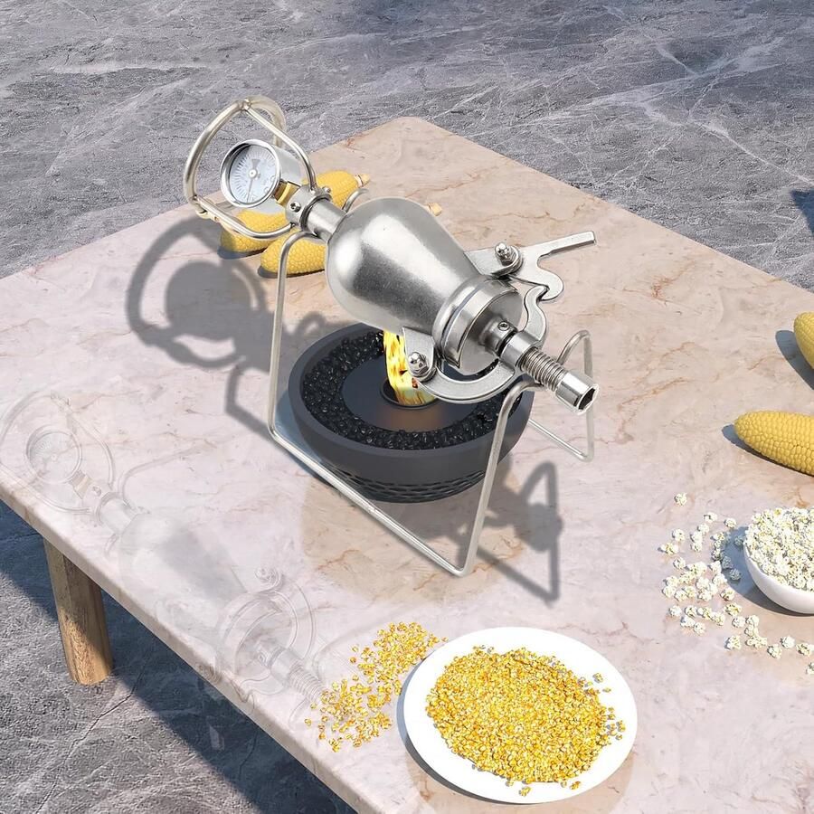 Hogedruk Popcornmachine RVS Handmatig met Manometer voor Gasfornuis