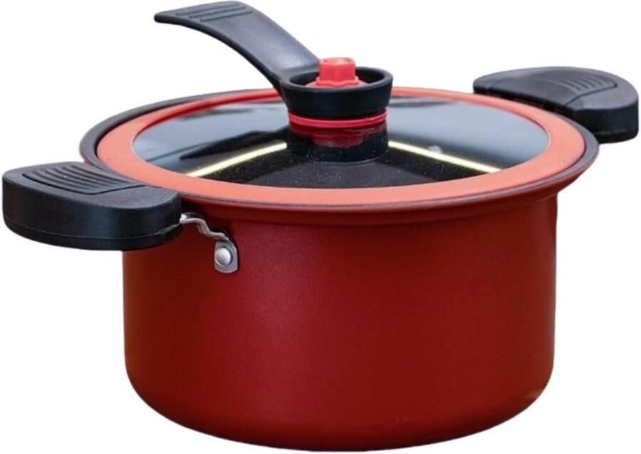 Hogedruk Slowcooker Multicooker Stoofpan Snel Voedzaam Koken Antiaanbaklaag Glasdeksel 35 Liter Capaciteit Rood