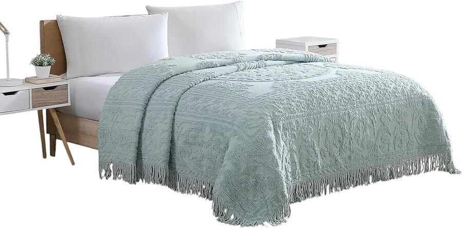 Home Fashions Channel Chenille Sprei queensize blauw
