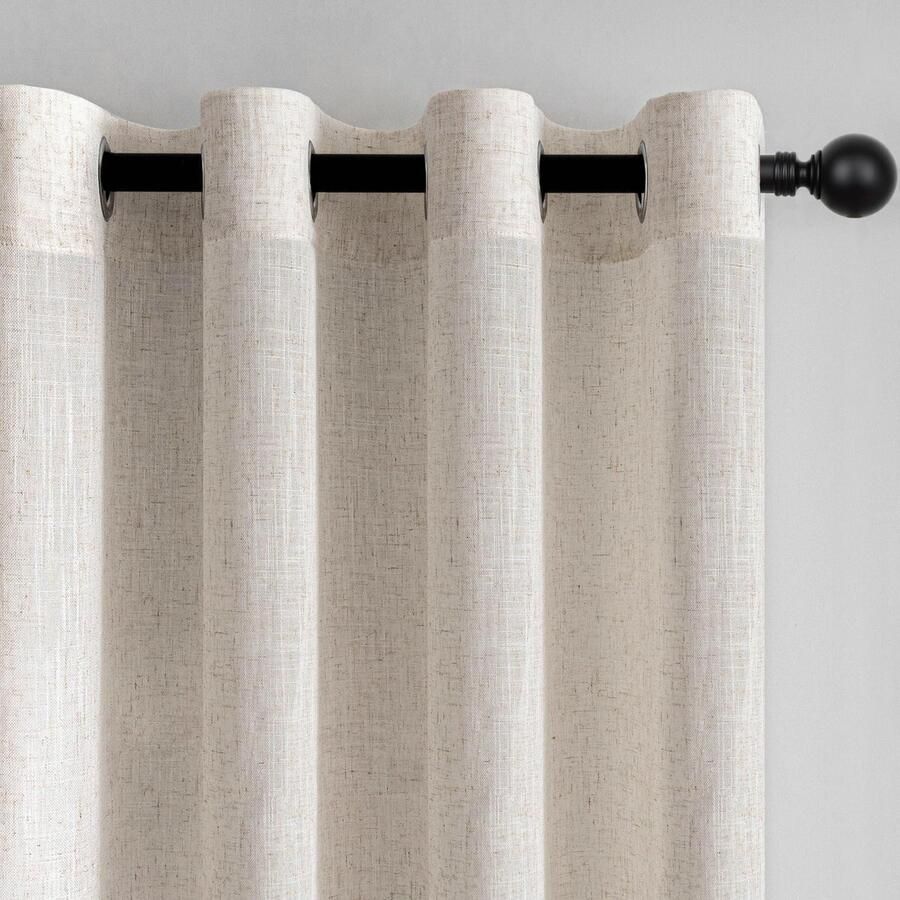 HOME Gordijnen linnen gordijn met oogjes linnenlook modern semi-transparant voor woonkamer decoratief keukengordijnen lusgordijn slaapkamer linnenlook 140 x 250 cm set van 2