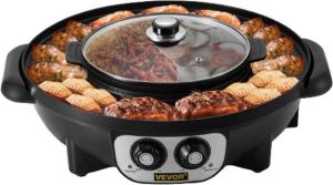 Homezie Grillplaat 2-in-één grill en hotpot 1 tot 8 personen Hotpot electrisch Bakplaat Teppanyaki bakplaat Fonduepan BBQ