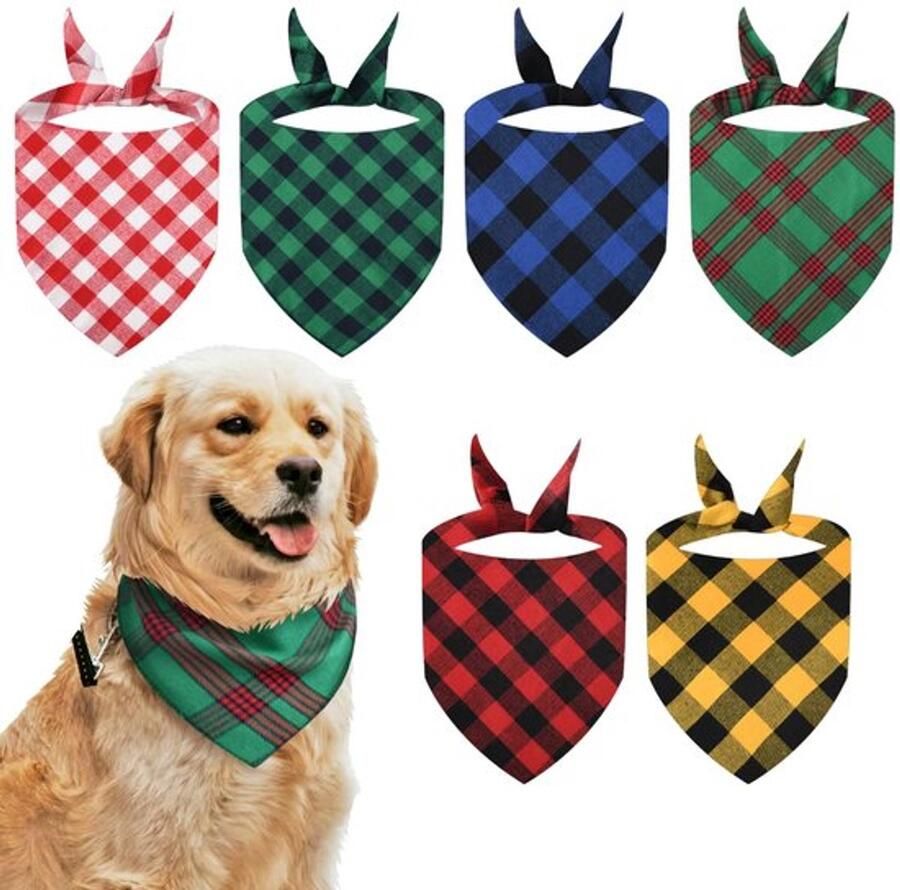 Hond Bandana Set van 6 Katoenen Halsdoeken Klassiek Ruitpatroon Ademend en Zacht Honden Accessoires Perfect voor Feesten Hondenaccessoires
